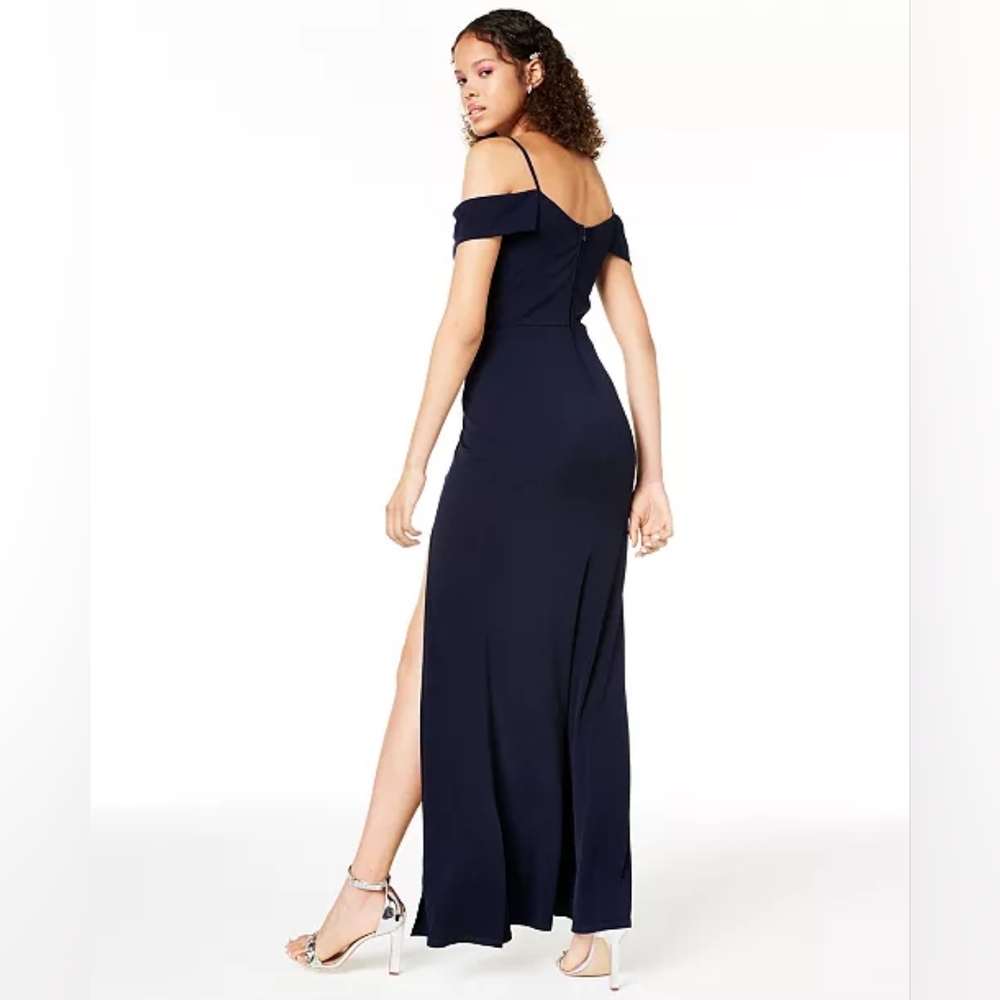 Windsor Off-Shoulder Deep Navy Blue dress with Peach Lining Size 7 - Picture 2 of 16